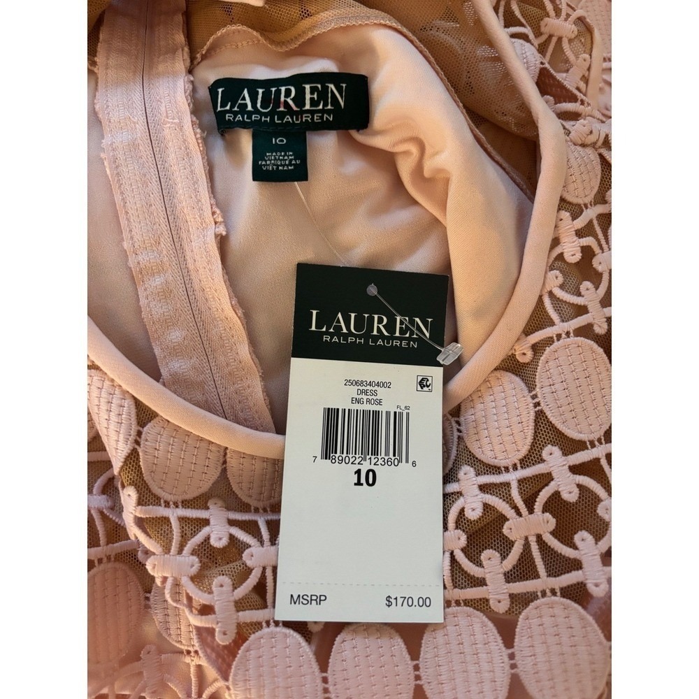 Lauren Ralph Lauren Blush Lace Dress Size 10 NWT Wedding Guest MSRP $170 - Picture 2 of 6